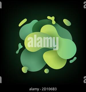 Abstract modern dynamic liquid form green color on dark background. Vector illustration Stock Vector