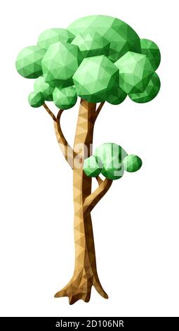 Beautiful colorful low poly art with stylized pine tree on white background Stock Vector
