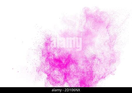 Pink dust particles splash on white background. Stock Photo