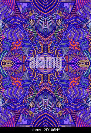 Intricate psychedelic colorful background with many crazy pattern. Stock Vector