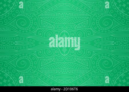 Beautiful abstract seamless green linear pattern with stars Stock Vector