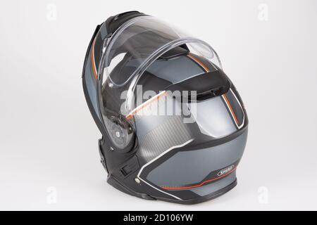 Bordeaux , Aquitaine / France - 10 01 2020 : shoei motorbike grey black new motorcycle flip up helmet flip-front isolated Stock Photo