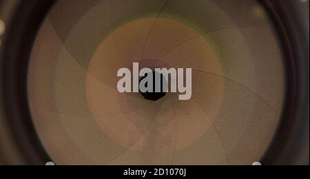 close-up, objective shutter, frontal plane. detail of photographic optics Stock Photo