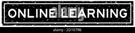 Grunge black online learning word square rubber seal stamp on white background Stock Vector