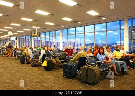 Passengers waiting at Toronto, Pearson International Airport Stock Photo