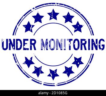 Grunge blue under monitoring word with star icon rubber seal stamp on white background Stock Vector