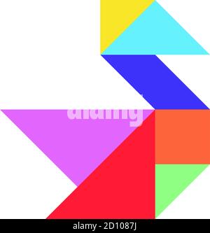 Color tangram puzzle in swan, duck or goose shape on white background Stock Vector