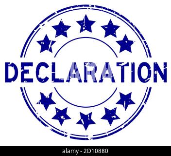 Grunge blue declaration word round rubber seal stamp on white background Stock Vector