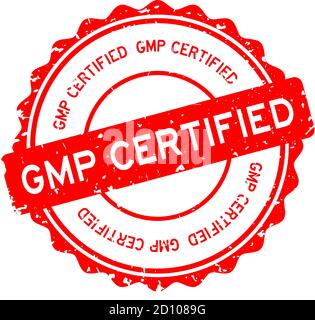 Grunge red GMP (Abbreviation of Good Manufacturing Practice) certified word round rubber seal stamp on white background Stock Vector