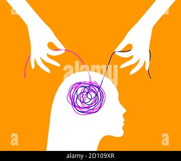Decision of psychological problems concept. Therapist unraveling tangle Stock Vector