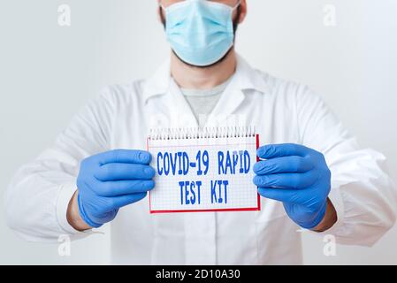 Handwriting text Rapid Test Kit. Conceptual photo Emergency medical diagnostic equipment that deliver fast results Laboratory Technician Featuring Emp Stock Photo