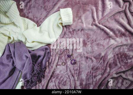 Flat lay female accessories Stock Photo