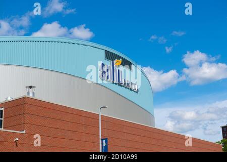 SNHU Arena at 555 Elm Street in downtown Manchester, New Hampshire NH, USA. This arena hosts NCAA Hockey Northeast Regional playoffs. Stock Photo