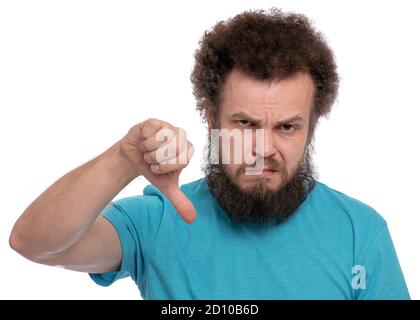 Crazy bearded man emotions and signs Stock Photo