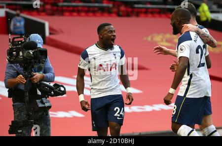 Tottenham Hotspur's Serge Aurier celebrates scoring his side's fifth goal of the game during the Premier League match at Old Trafford, Manchester. Stock Photo