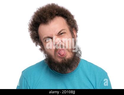 Crazy bearded man emotions and signs Stock Photo