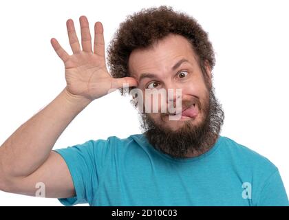 Crazy bearded man emotions and signs Stock Photo