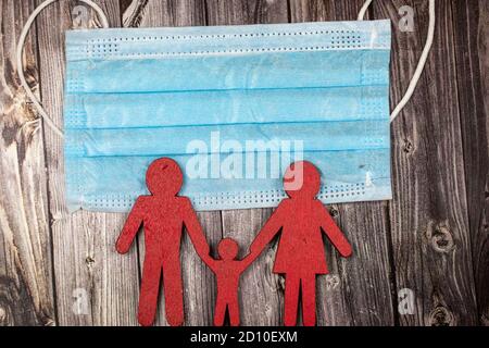 Medical face masks and family paper ,  restriction and covid-19 coronavirus pandemic concept Stock Photo