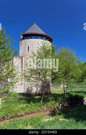 Europe, Luxembourg, Echternach, Section of the ancient Southern City Walls from Rue des Benedictins with restored Watchtower Stock Photo