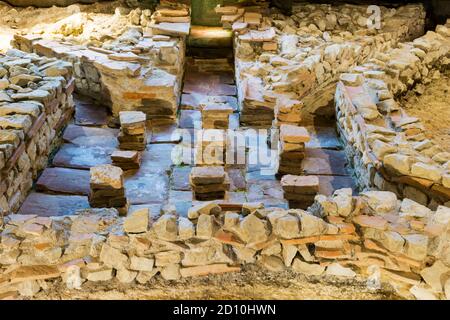 Remains of hypocaust underfloor heating system at Fishbourne Roman Villa. Stock Photo