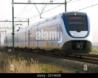 SLT local commuter train at the railroad track at Moordrecht heading to station of Gouda Stock Photo
