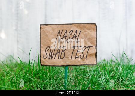 Handwriting text writing Nasal Swab Test. Conceptual photo diagnosing an upper respiratory tract infection through nasal secretion Crumpled paper atta Stock Photo