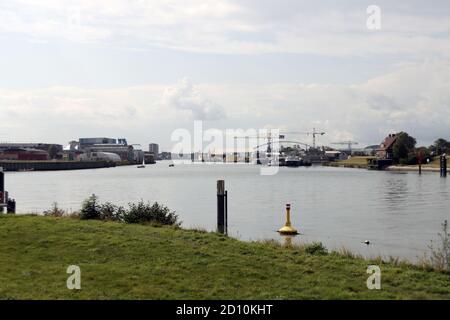 River Hollandsche IJssel is heading to the harbor of Rotterdam at Krimpen aan den IJssel Stock Photo