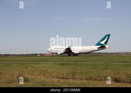 B-LIE Cathay Pacific Cargo type Boeing 747 400F is departing from the Polderbaan at Amsterdam Schiphol Airport in Netherlands Stock Photo