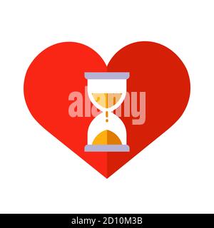 icon of red heart and hourglass inside. time for love is running out. flat vector illustration isolated on white background. Stock Vector