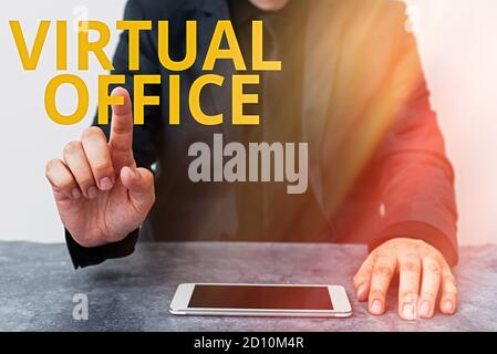Handwriting text writing Virtual Office. Conceptual photo operational domain of any business or organization Model displaying black screen modern smar Stock Photo