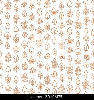 Autumn leaves seamless pattern. Leaf icon set in ornamental tile background. Fall nature backdrop. Stock Vector