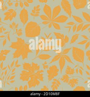 Autumn leaves stylish background. Fall seamless pattern with hand drawn leaves. Seasonal nature backdrop. Stock Vector