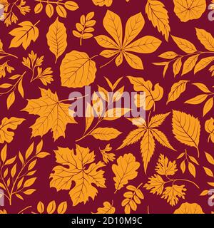 Autumn leaves stylish background. Fall seamless pattern with hand drawn leaves. Seasonal nature backdrop. Stock Vector