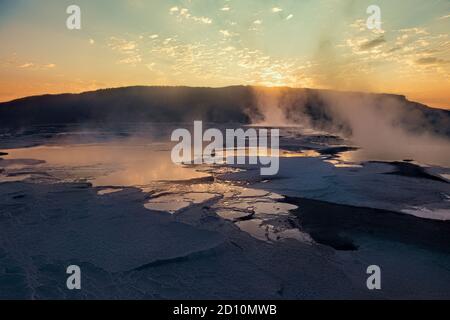 Mammoth Hot Springs, Canary Terrace Overlook,, Yellowstone National Park, Wyoming, USA Stock Photo