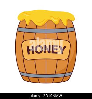 Wooden barrel honey. Icon of sweet delicacy. Cartoon illustration for children s books. Stock Vector