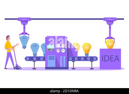 Idea Generation.Factory creation of creative new ideas.Creative process. Stock Vector