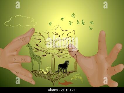 wildlife background. Vector illustration of Africa landscape with wildlife and sunset background Stock Vector