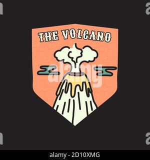 Vintage volcano emblem. Adventure badge illustration design. Outdoor logo with mountain and text - The volcano. Unusual hipster style badge sticker Stock Vector
