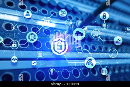 Data security concept. Icons: Closed Padlock, Wifi And cloud on digital background. Stock Photo