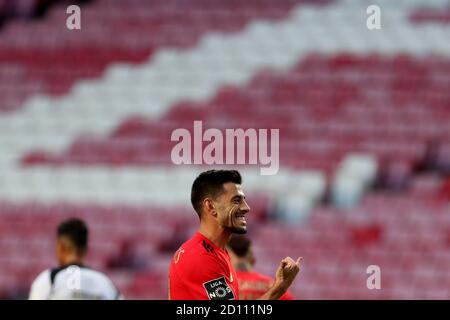 Lisbon, Portugal. 4th Oct, 2020. Pizzi of SL Benfica celebrates after scoring a goal during the Portuguese League football match between SL Benfica and SC Farense at the Luz stadium in Lisbon, Portugal on October 4, 2020. Credit: Pedro Fiuza/ZUMA Wire/Alamy Live News Stock Photo