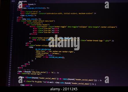 PHP and HTML source code, web design and development by a computer programming language Stock Photo