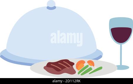 Gourmet food plate and wine glass on white background vector illustration design Stock Vector