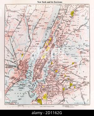 A late 19th Century street map of New York and its environs. Stock Photo