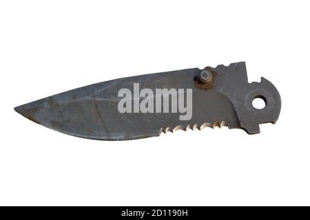 Blade of an old folding knife close-up isolate on a white background. Stock Photo