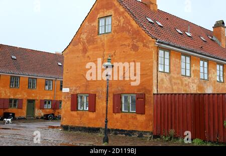 Yellow houses at Ostervoldgade in Copenhagen Stock Photo