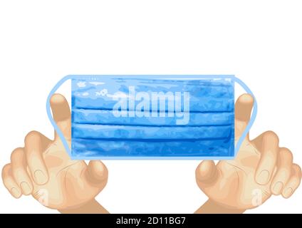 medical mask and human hand on white Stock Vector