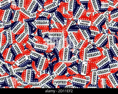 Red white and blue I Voted button background with some I Voted twice buttons Stock Photo