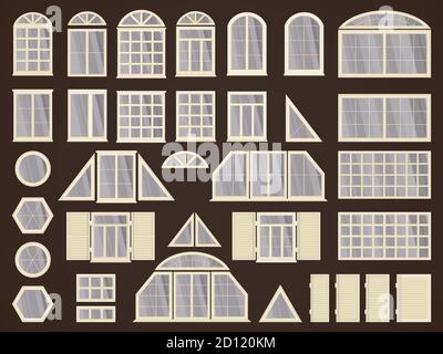 Vector set of different windows and shutters. In dark colors. Stock Vector