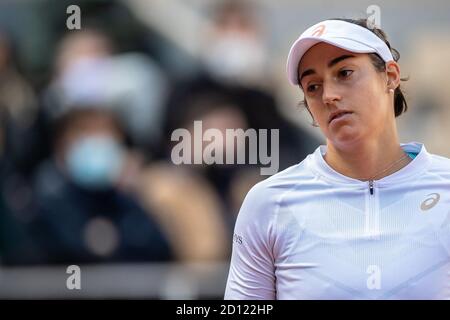 Paris, France. 4th Oct, 2020. Caroline Garcia reacts during the women's singles 4th round match between Elina Svitolina of Ukraine and Caroline Garcia of France of the French Open tennis tournament 2020 at Roland Garros in Paris, France, Oct. 4, 2020. Credit: Aurelien Morissard/Xinhua/Alamy Live News Stock Photo