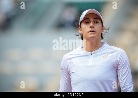 Paris, France. 4th Oct, 2020. Caroline Garcia reacts during the women's singles 4th round match between Elina Svitolina of Ukraine and Caroline Garcia of France of the French Open tennis tournament 2020 at Roland Garros in Paris, France, Oct. 4, 2020. Credit: Aurelien Morissard/Xinhua/Alamy Live News Stock Photo